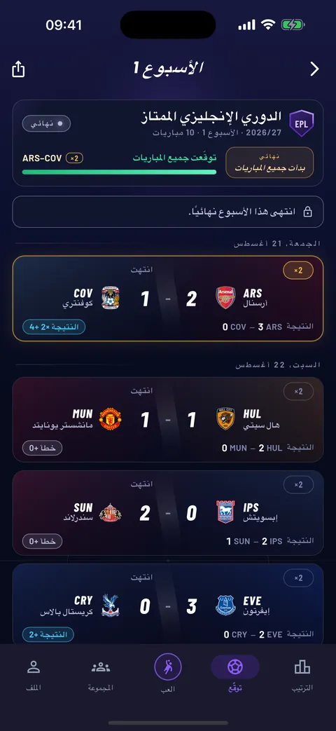 جولة منتهية: التوقعات مقابل النتائج النهائية والنقاط المكتسبة